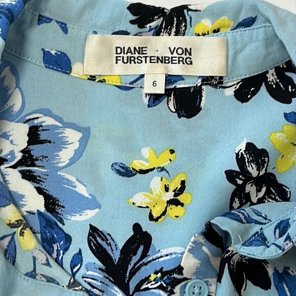 DVF Diane Von Furstenberg Vintage Floral Shirt Dress Blue Floral Size 6 - Picture 12 of 16